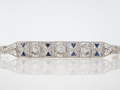 Vintage Bracelet Art Deco .76 Old European Cut Diamond & Sapphire in Platinum & 14k White Gold
