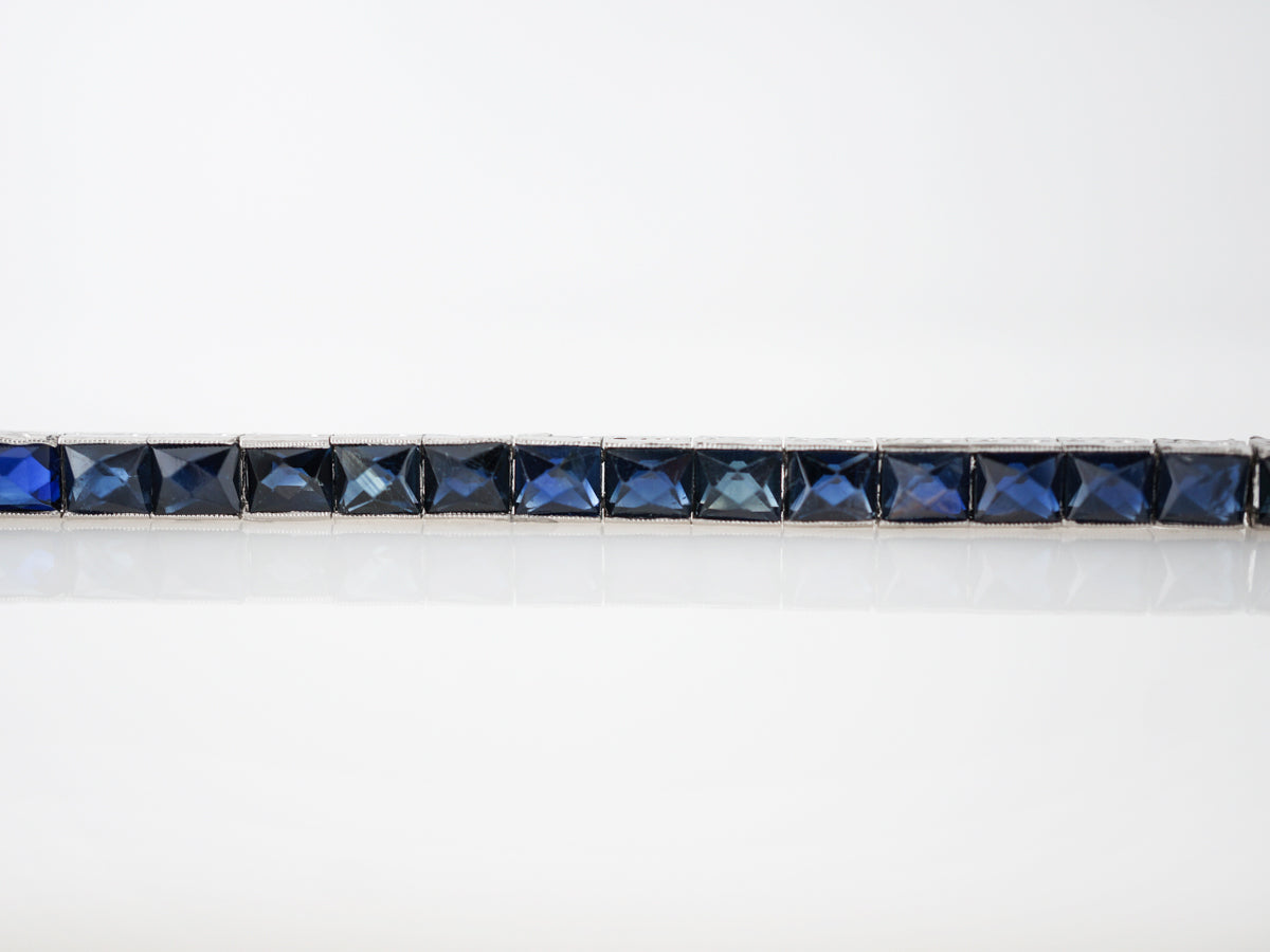 ***RTV 10/24*** Antique Bracelet Art Deco 17.02 Rectangle Step Cut Sapphires in Platinum