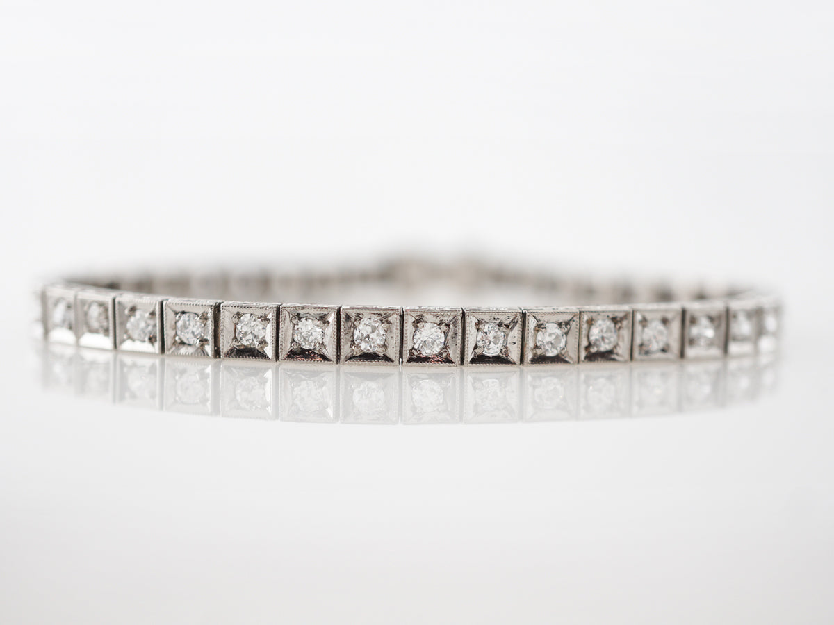 Vintage Bracelet Art Deco 2.34 Old European, Old Mine & Round Brilliant Cut Diamonds in Platinum