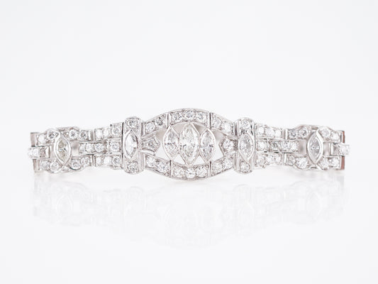 Antique Bracelet Art Deco 6.65 Marquise Cut & Round Brilliant Cut Diamonds in Platinum