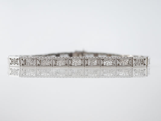 Antique Bracelet Filigree Art Deco in 14k White Gold
