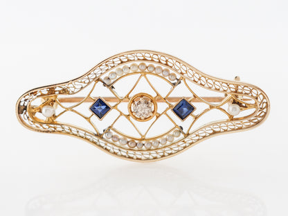 Art Deco Brooch w/ Diamonds, Sapphires & Pearls