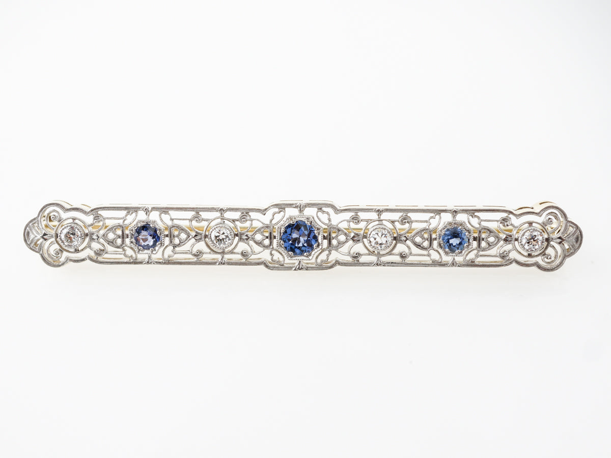 Antique Edwardian Brooch w/ Sapphire & Diamonds