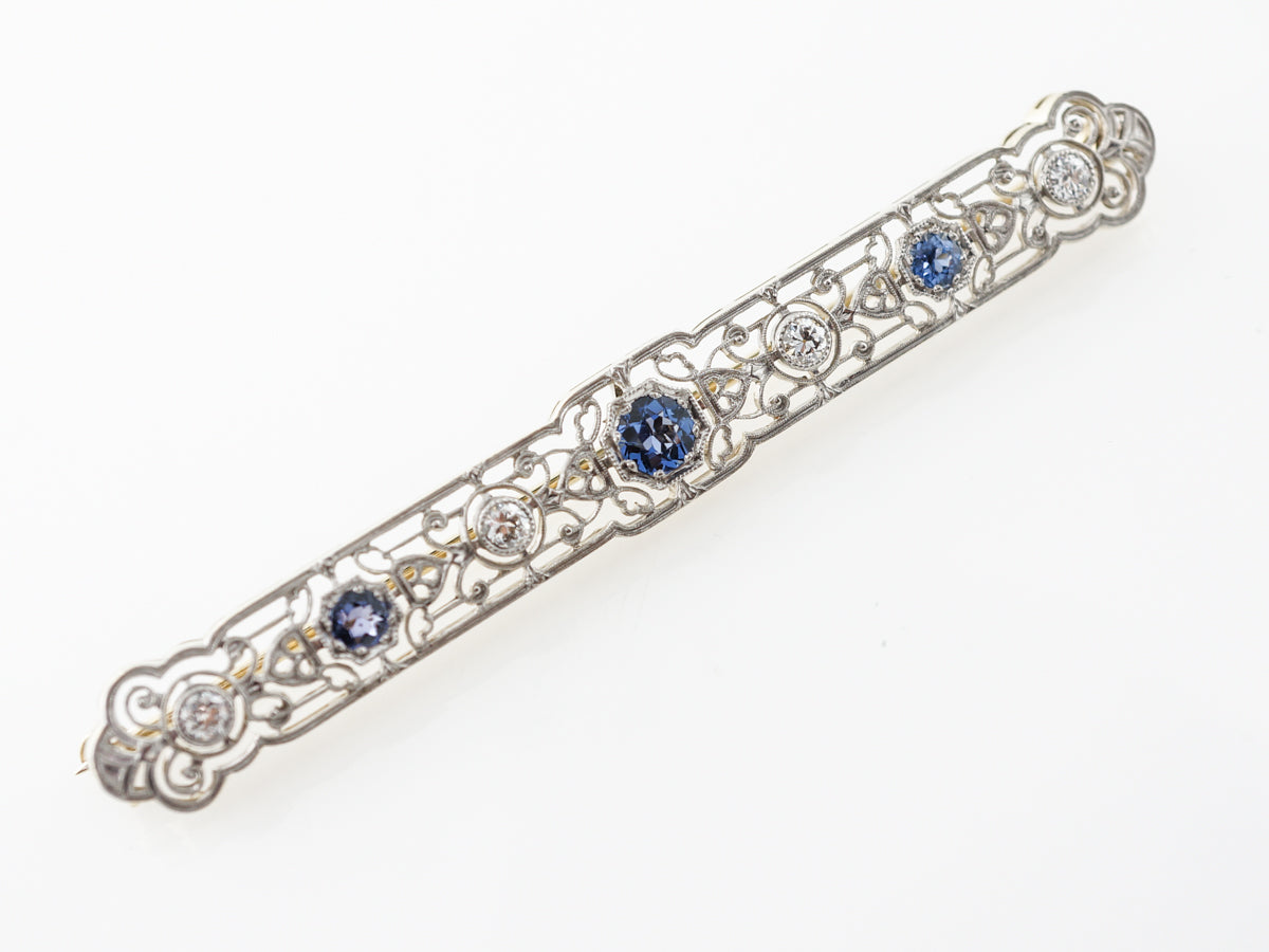 Antique Edwardian Brooch w/ Sapphire & Diamonds