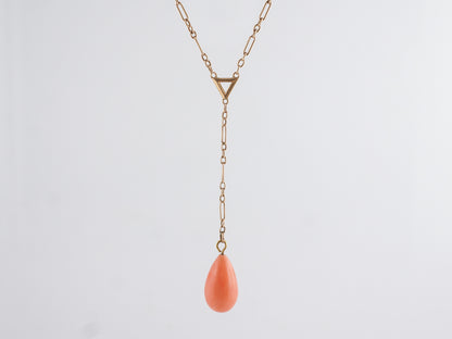 Antique Cabochon Coral Necklace in 14k Yellow Gold