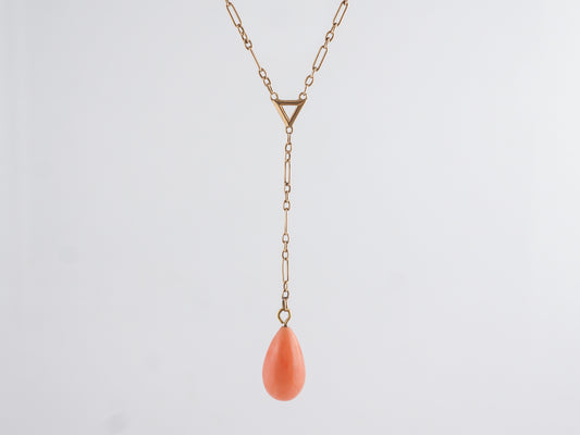 Antique Cabochon Coral Necklace in 14k Yellow Gold