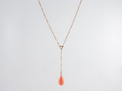 Antique Cabochon Coral Necklace in 14k Yellow Gold
