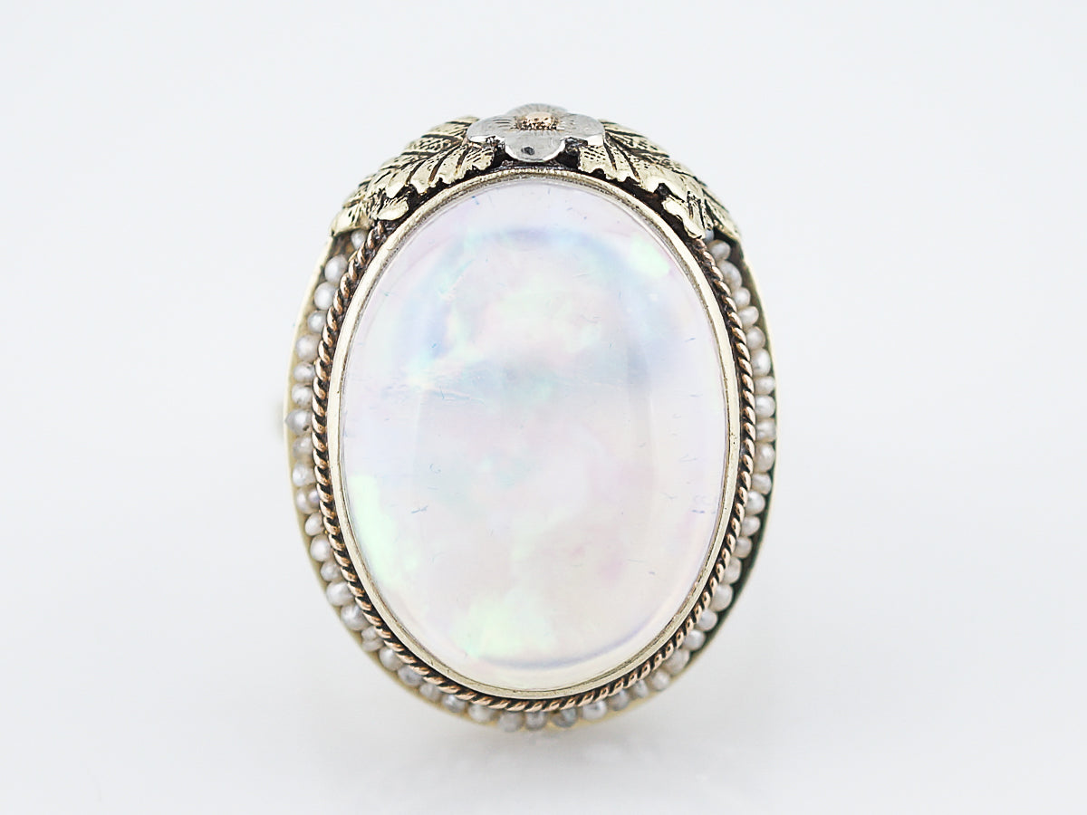 Antique Cocktail Ring Art Deco 20 Carat Cabochon Cut Opal in 14k Yellow Gold