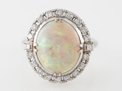 Vintage Cocktail Ring Art Deco 3.25 Cabochon Cut Opal in Platinum