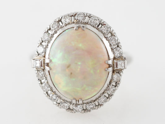 Vintage Cocktail Ring Art Deco 3.25 Cabochon Cut Opal in Platinum