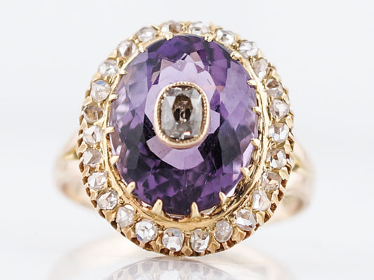 Antique Cocktail Ring Victorian 5.95 Oval Cut Amethyst in 9k Yellow Gold