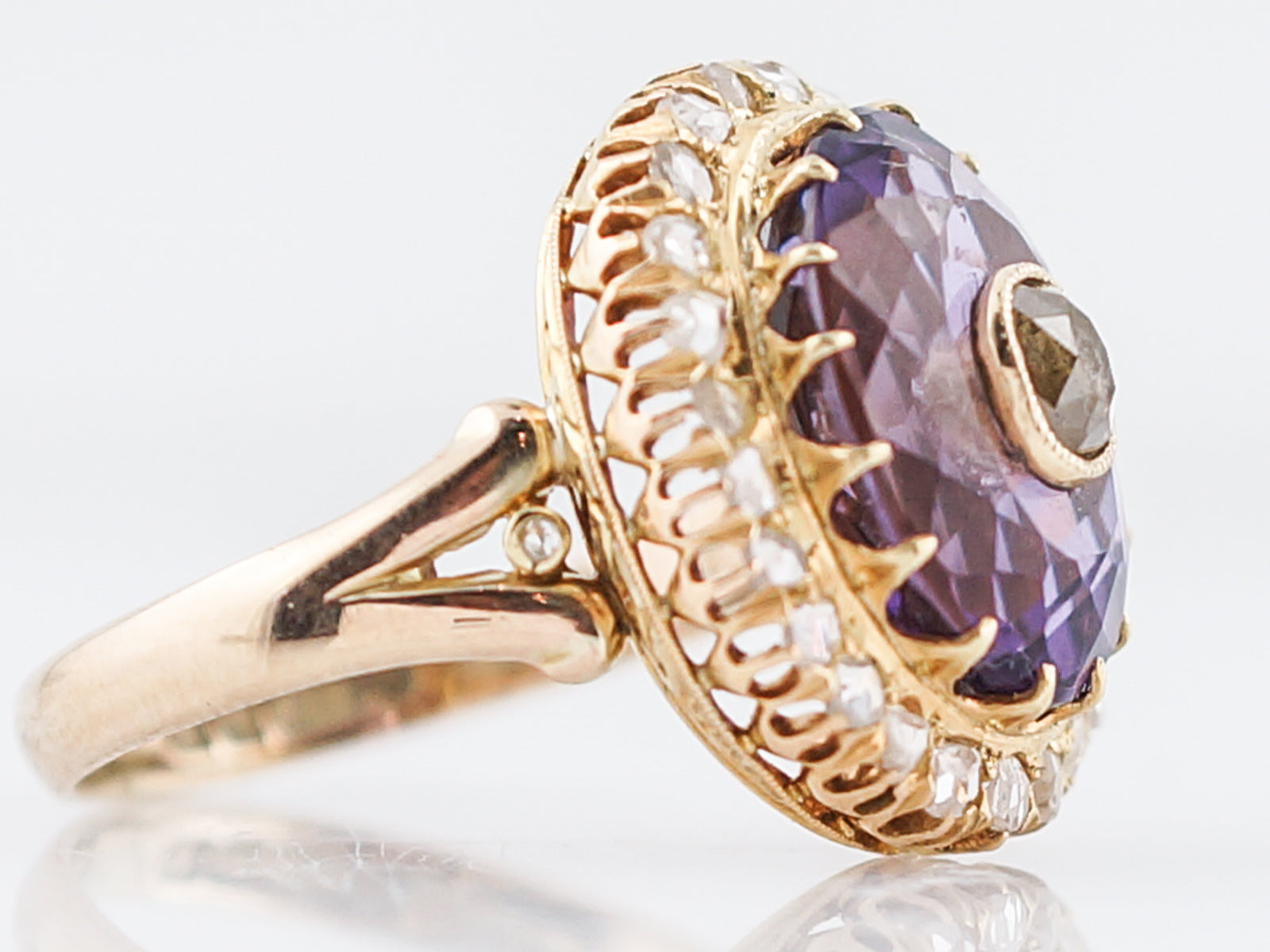 Antique Cocktail Ring Victorian 5.95 Oval Cut Amethyst in 9k Yellow Gold