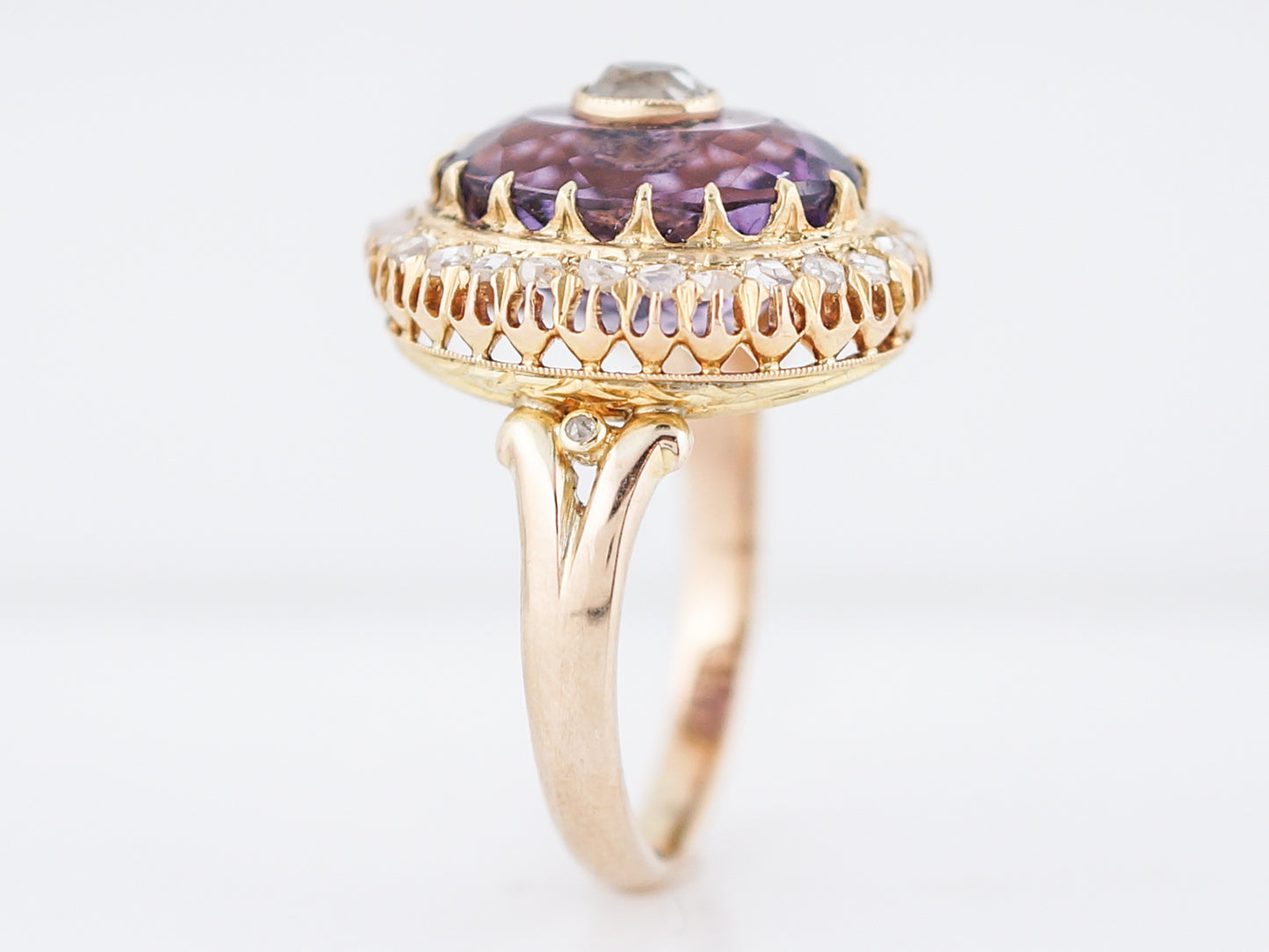 Antique Cocktail Ring Victorian 5.95 Oval Cut Amethyst in 9k Yellow Gold
