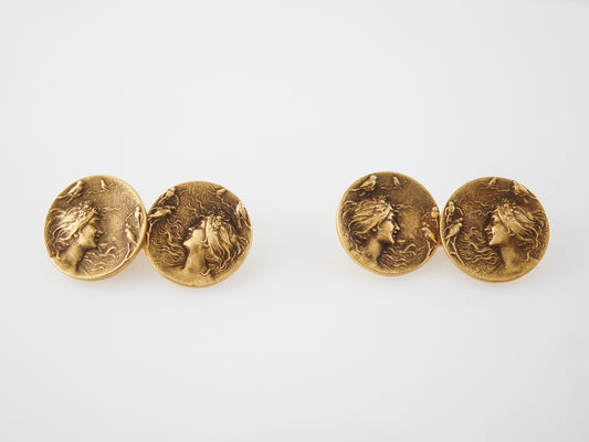 Antique Cufflinks Art Nouveau in 14K Yellow Gold