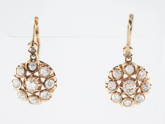 **RTV 1/9/2019**Vintage Earrings Victorian 2.80 Old Mine & Round Brilliant Cut Diamonds in 18k Yellow Gold