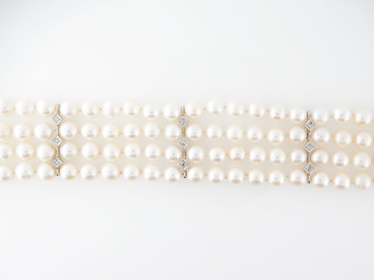 Antique Pearl & Diamond Bracelet in 14k White Gold