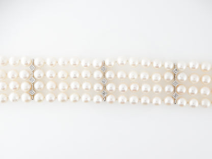 Antique Pearl & Diamond Bracelet in 14k White Gold