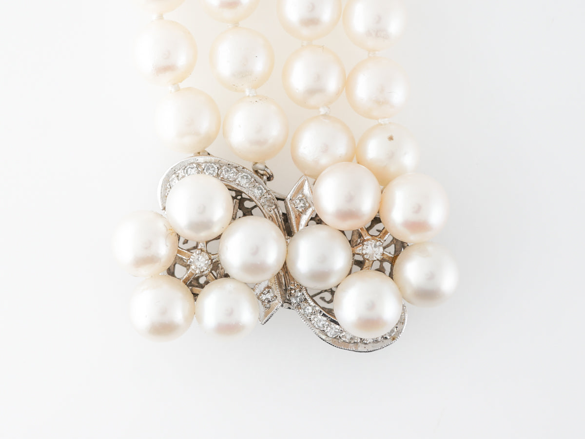 Antique Pearl & Diamond Bracelet in 14k White Gold