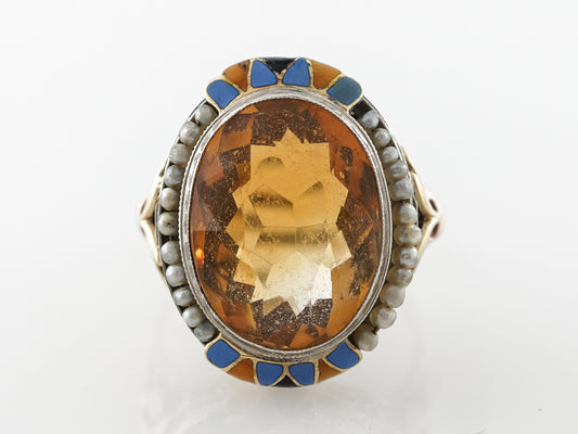 Vintage Art Deco Citrine & Seed Pearl Cocktail Ring