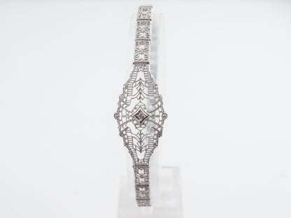 1920's Filigree Bracelet w/ Single Cut Diamond in 10k White Gold