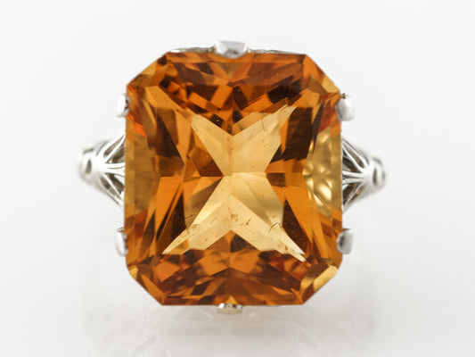 Vintage Deco Madeira Citrine Filigree Ring in White Gold