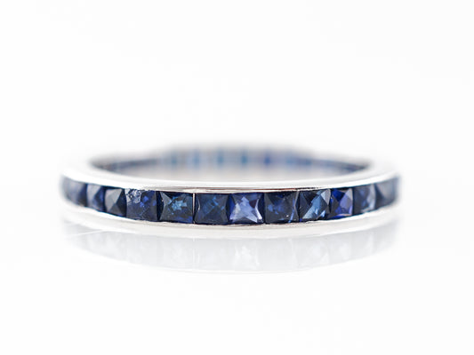 Antique Deco French Cut Sapphire Wedding Band in Platinum