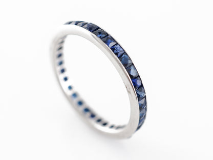 Antique Deco French Cut Sapphire Wedding Band in Platinum