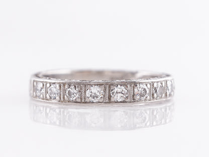 Antique Deco Wedding Band w/ Diamonds & Engraving in Platinum