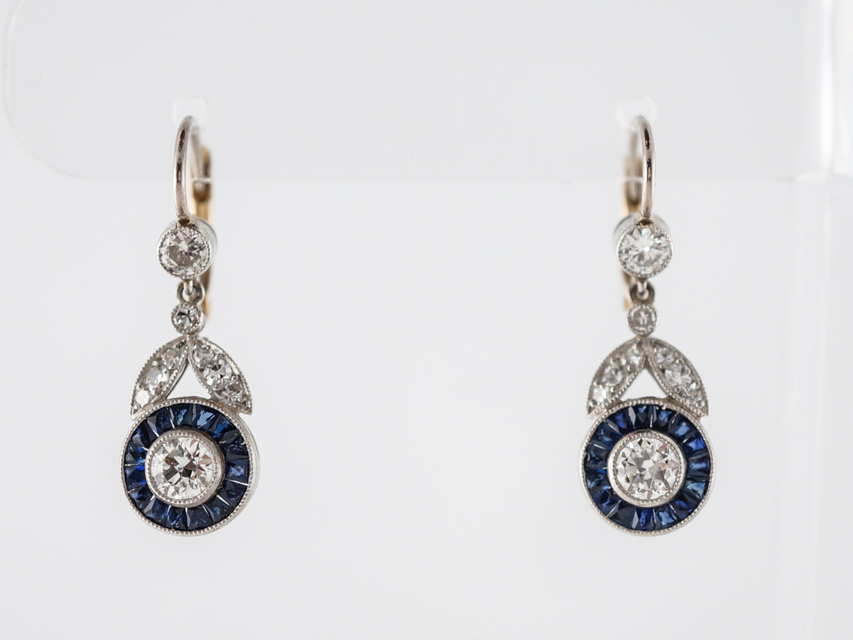 Antique Earrings Art Deco .50 Old European Cut Diamonds in Platinum