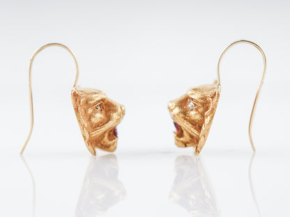 Antique Earrings Victorian .06 Single Cut Diamonds & .16 Rubies in 14k Yellow Gold