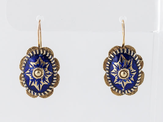 Antique Earrings Victorian Blue Enamel in 14k Yellow Gold