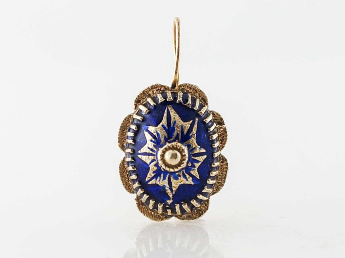 Antique Earrings Victorian Blue Enamel in 14k Yellow Gold