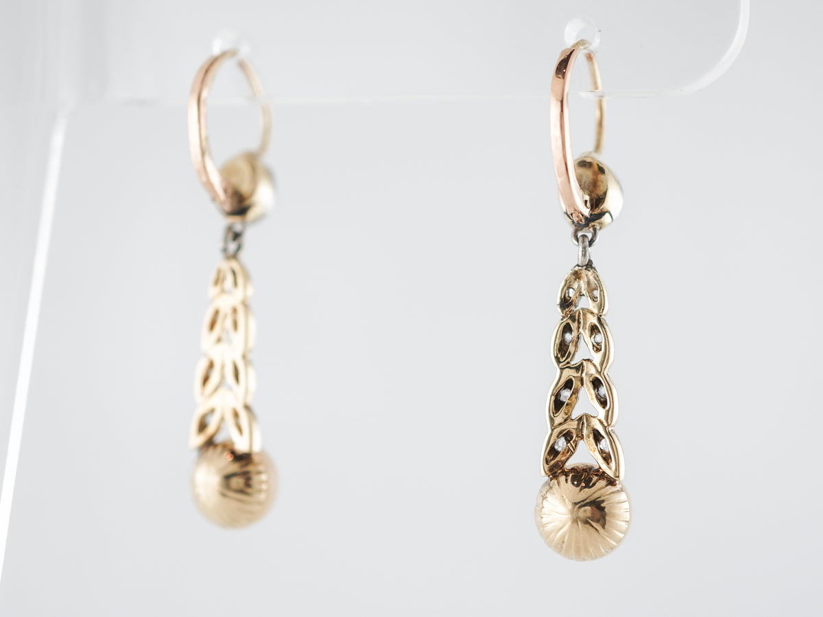 Antique Earrings Victorian Pearls &amp; .82 Rose Cut Diamonds in 14k Yellow Gold &amp; Platinum