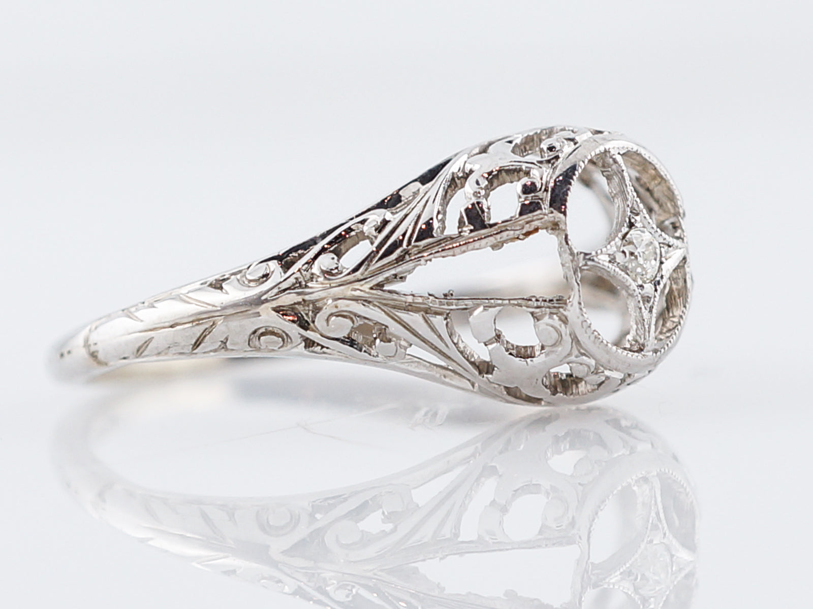 Antique Engagement Ring Art Deco .01 Old European Cut Diamond in 18K White Gold