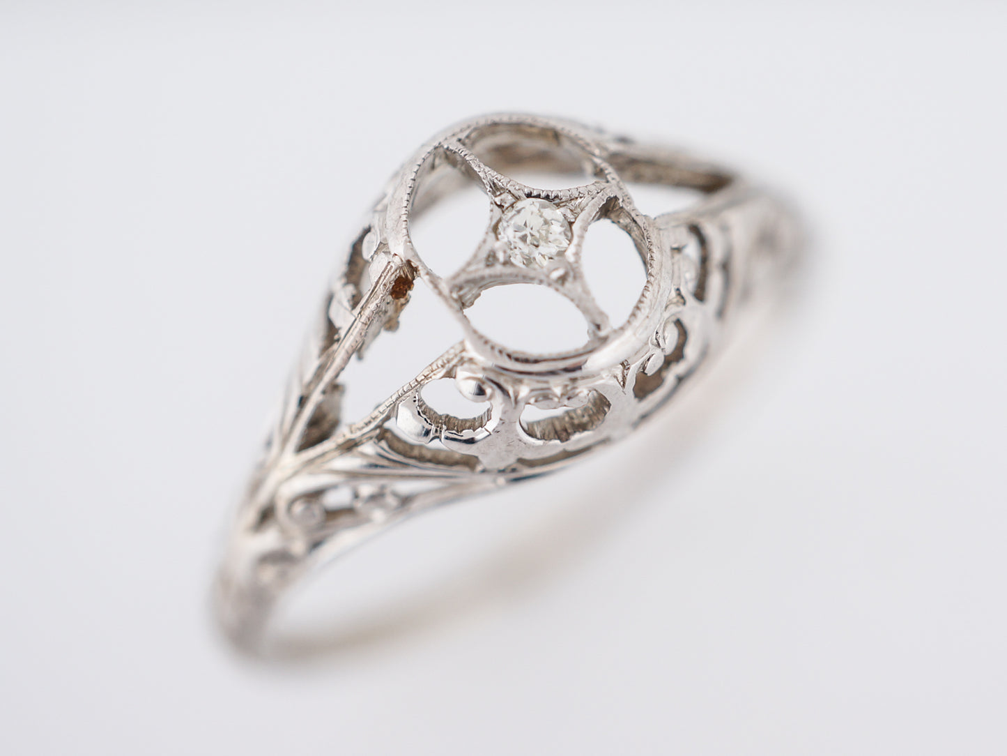 Antique Engagement Ring Art Deco .01 Old European Cut Diamond in 18K White Gold