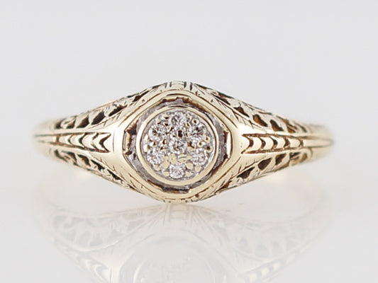 Art Deco Yellow Gold Diamond Filigree Engagement Ring