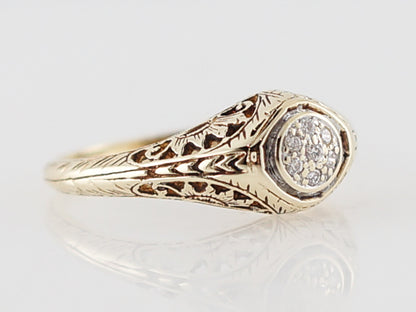 Art Deco Yellow Gold Diamond Filigree Engagement Ring