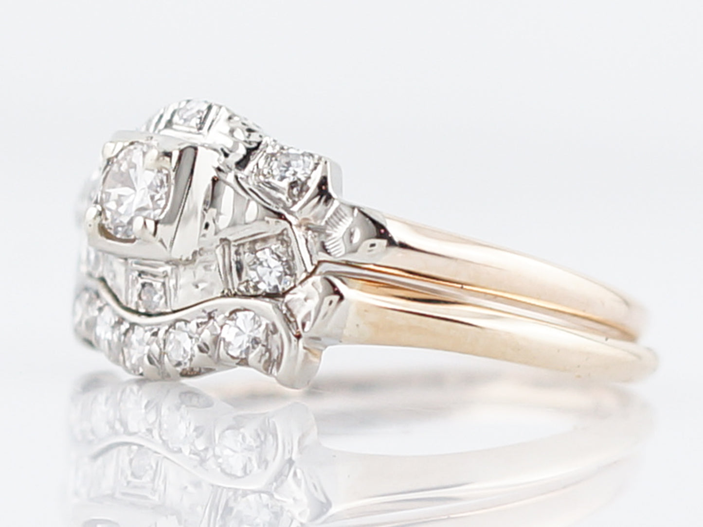 Vintage Engagement Ring Retro .14 Round Brilliant Cut Diamond in 14k Yellow & White Gold