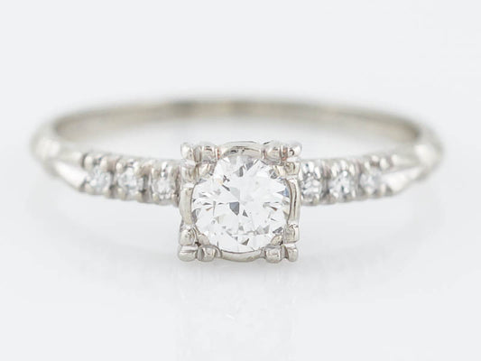 Antique Engagement Ring Art Deco .30 Round Brilliant Cut Diamond in 18k White Gold