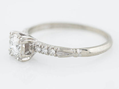 Antique Engagement Ring Art Deco .30 Round Brilliant Cut Diamond in 18k White Gold