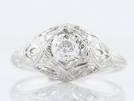 Antique Filigree Engagement Ring Mine Cut Diamond in 18k