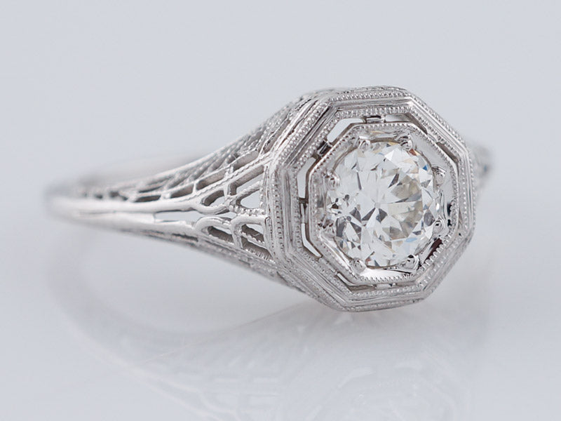 Vintage Art Deco Solitaire Diamond Filigree Engagement Ring