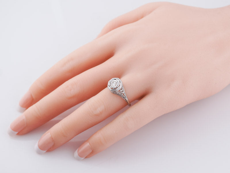 Vintage Art Deco Solitaire Diamond Filigree Engagement Ring