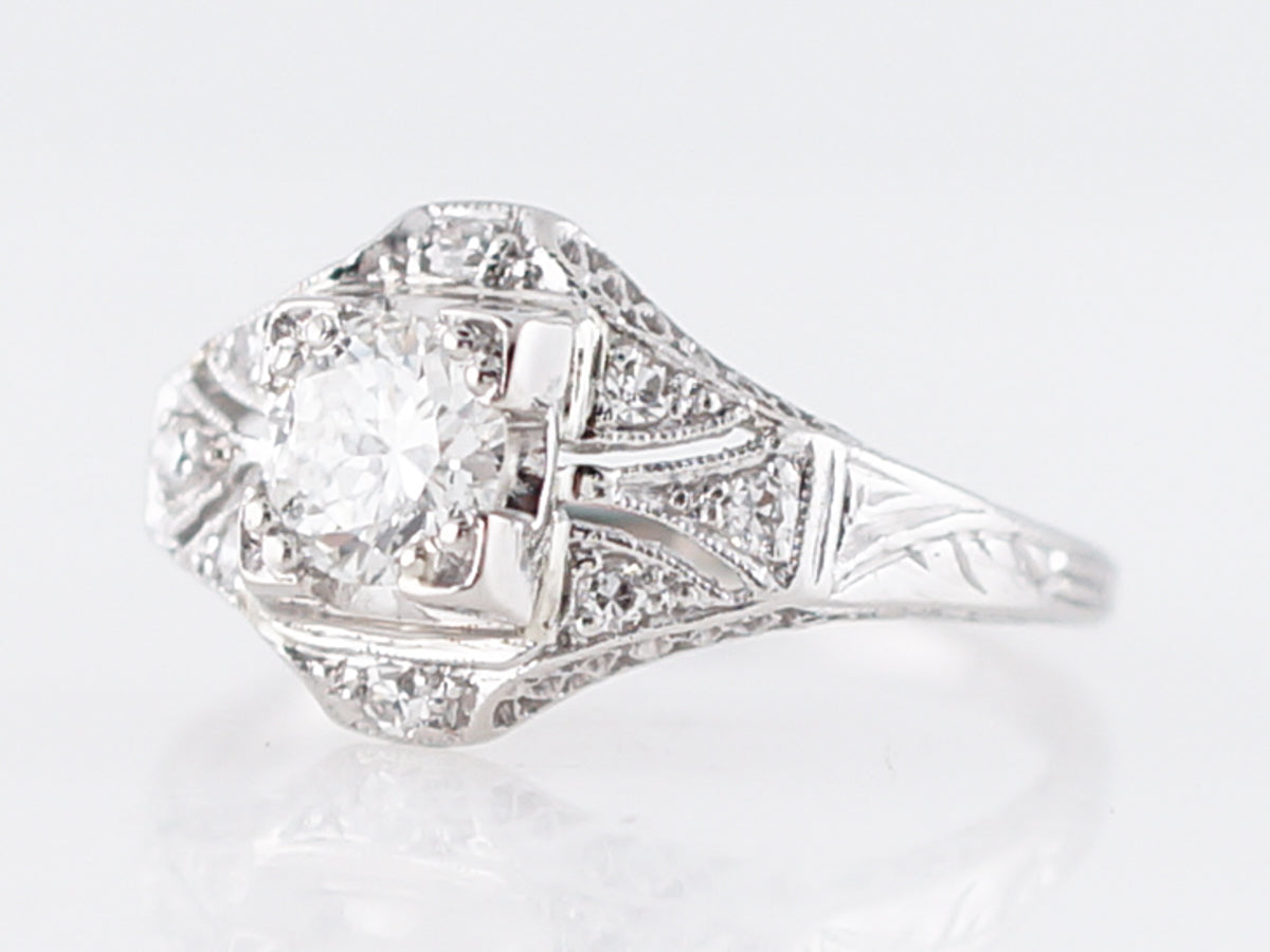 Antique Estate Diamond Filigree Engagement Ring in Platinum