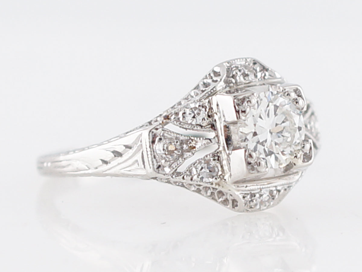 Antique Estate Diamond Filigree Engagement Ring in Platinum