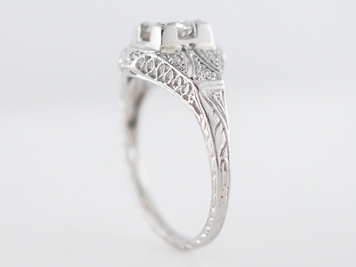 Antique Estate Diamond Filigree Engagement Ring in Platinum