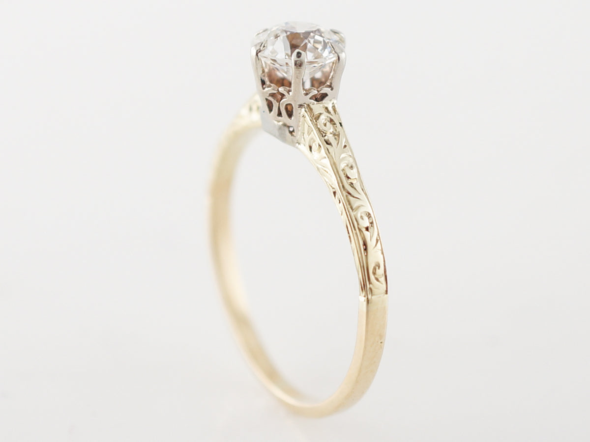 Vintage Engagement Ring Art Deco .50 Old European Cut Diamond in 14k Yellow Gold