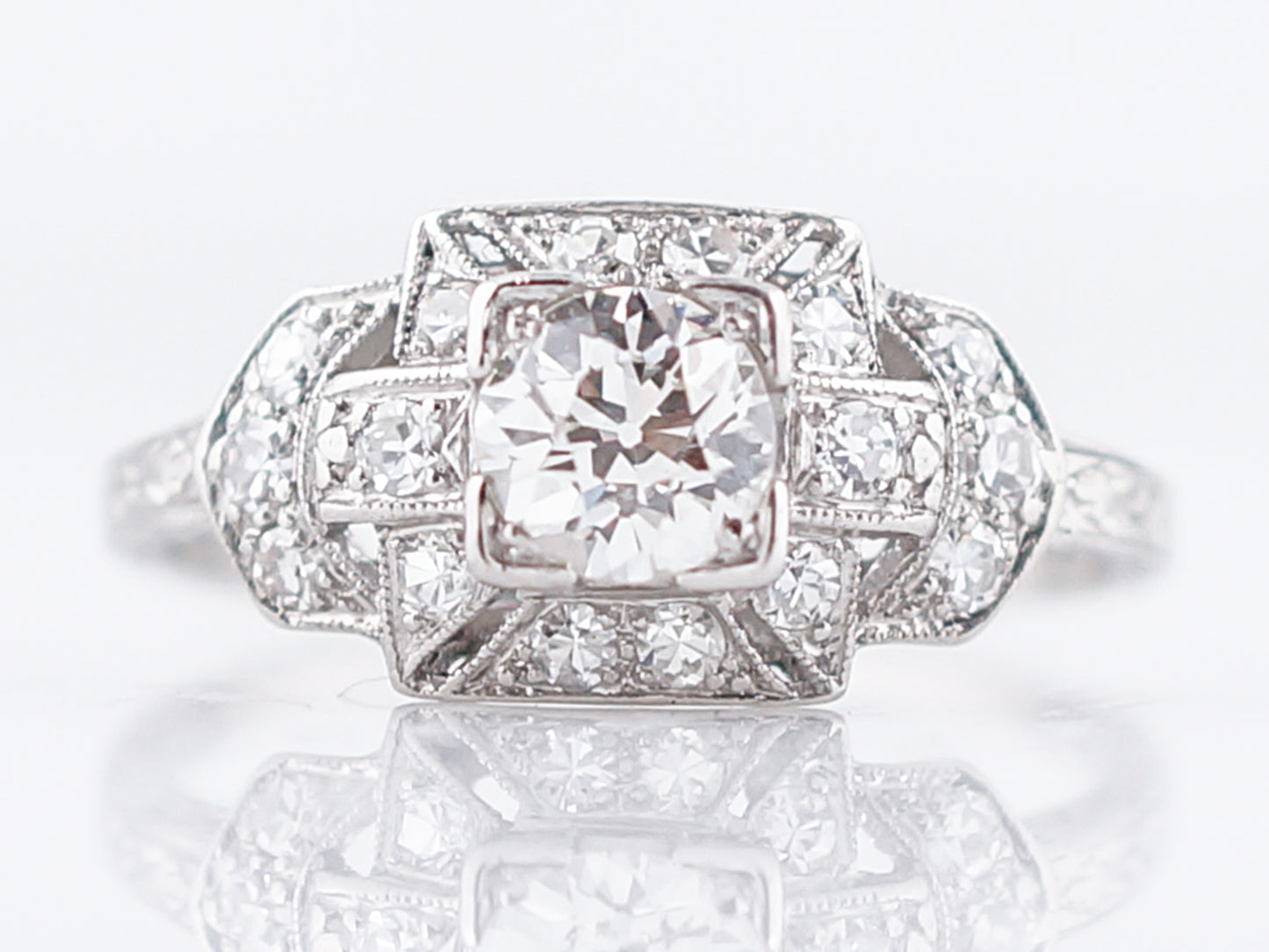 Antique Engagement Ring Art Deco .52 Old Mine Cut Diamond in Platinum