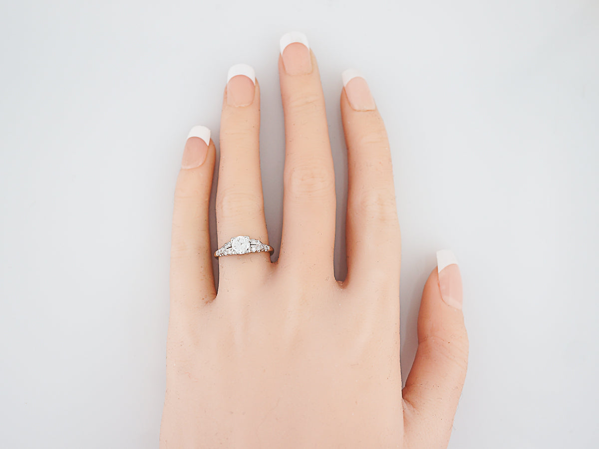 Antique Engagement Ring Art Deco .52 Round Brilliant Cut Diamond in Platinum