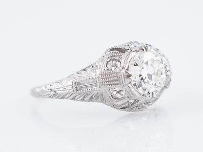 Antique Engagement Ring Art Deco .68 Old European Cut Diamond in 18K White Gold